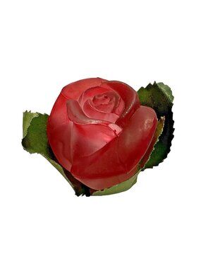 Vintage Old World Christmas Glass Red Rose Bud Light Cover - Silk Leaves, O-Ring
